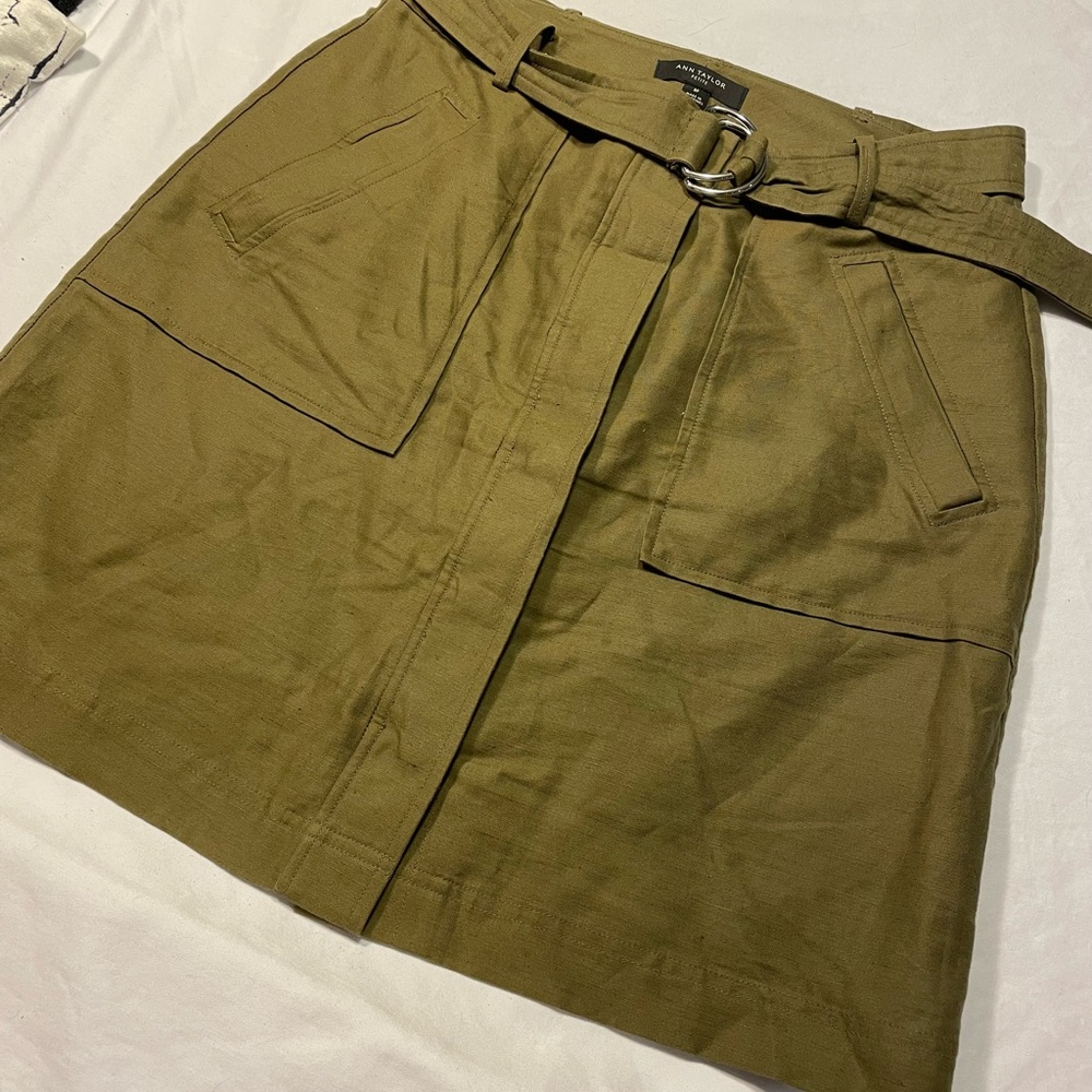 Ann Taylor Olive Green Belted Skirt 8P